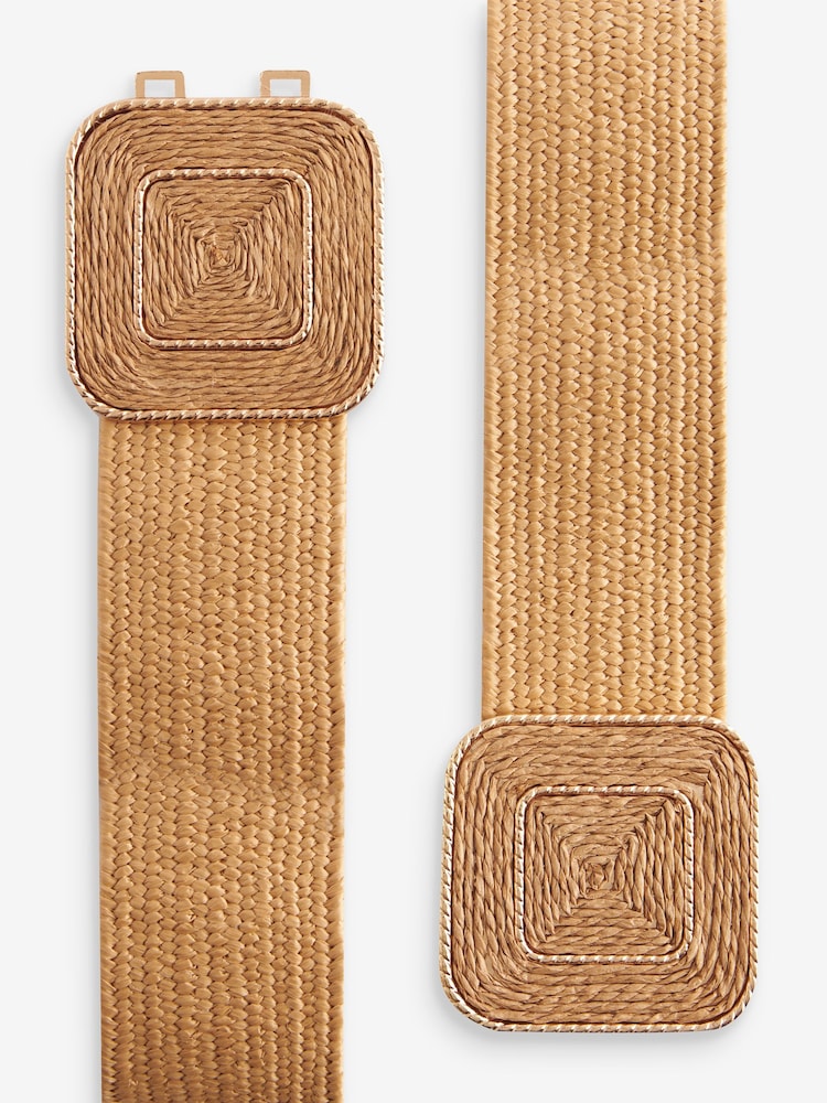 Natural Square Buckle Wide Raffia Belt - Image 4 of 4