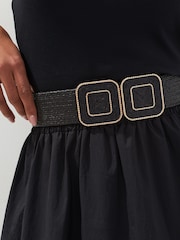 Black Square Buckle Wide Raffia Belt - Image 1 of 3