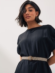 Black Square Buckle Wide Raffia Belt - Image 2 of 3