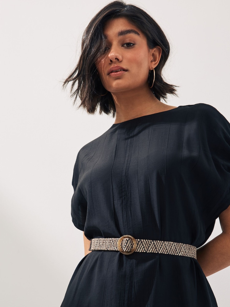 Black Square Buckle Wide Raffia Belt - Image 2 of 3