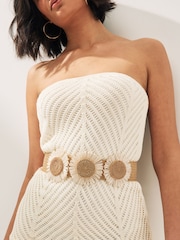 Beige Corsage Wide Raffia Belt - Image 1 of 5