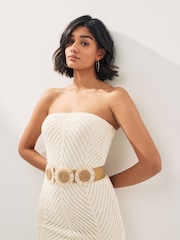 Beige Corsage Wide Raffia Belt - Image 2 of 5