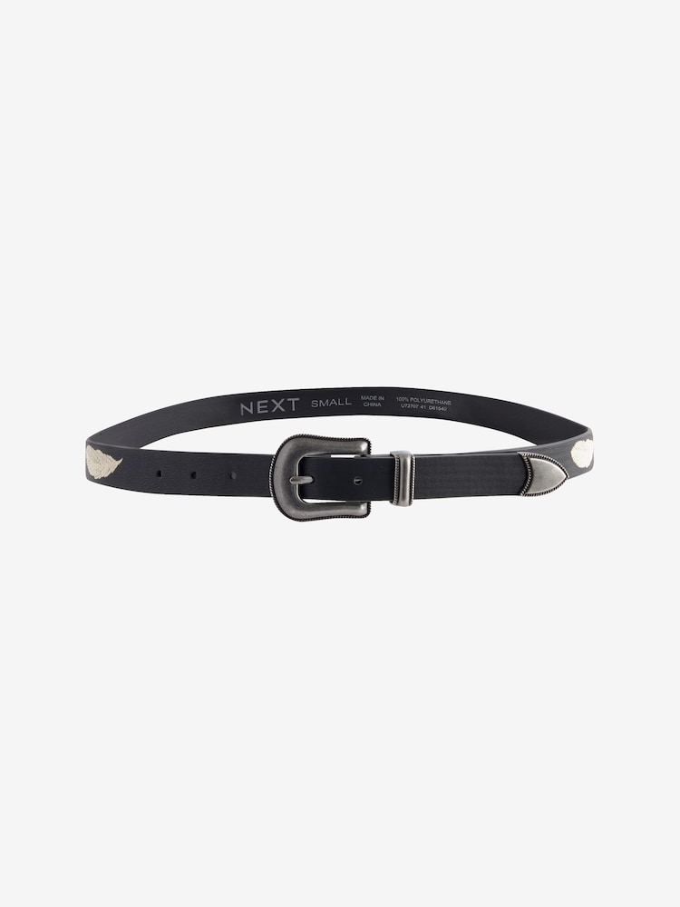 Black Feather Western Style Belt - Image 1 of 2