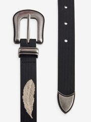 Black Feather Western Style Belt - Image 2 of 2