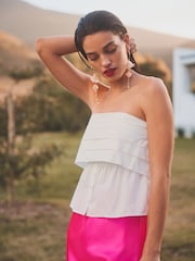 White Bandeau 100% Cotton Poplin Top - Image 1 of 6