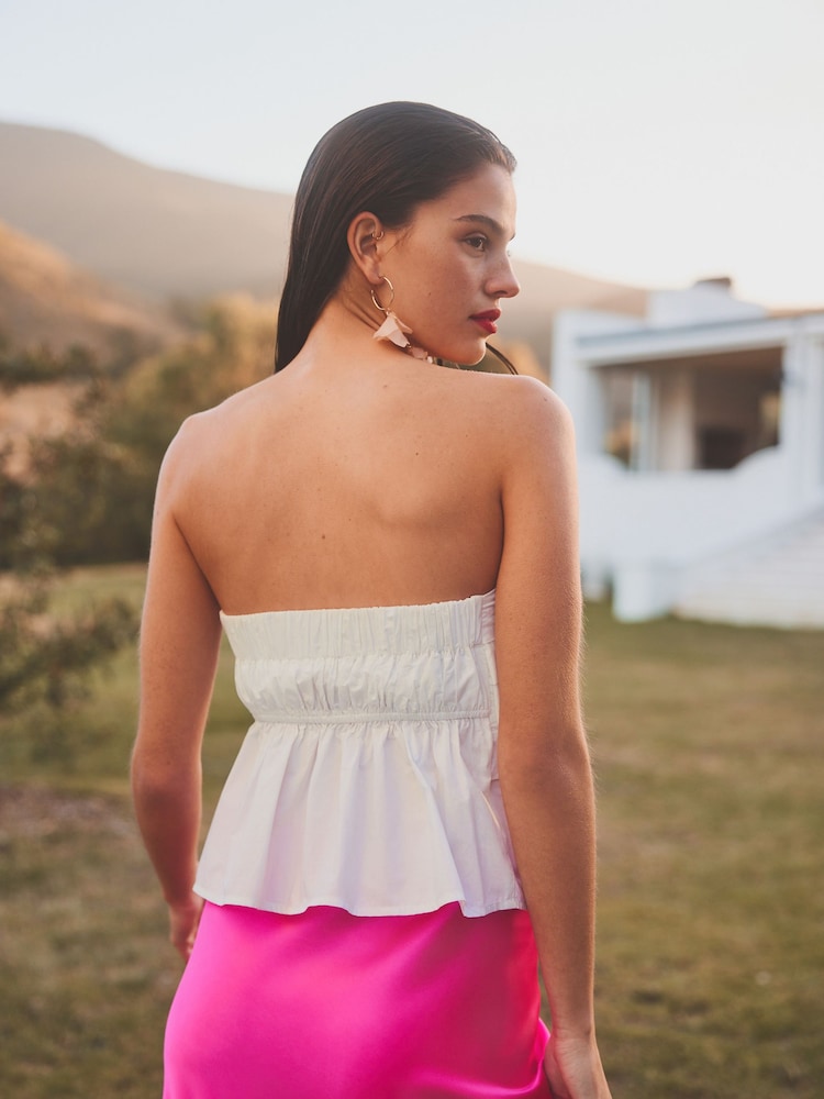 White Bandeau 100% Cotton Poplin Top - Image 2 of 6