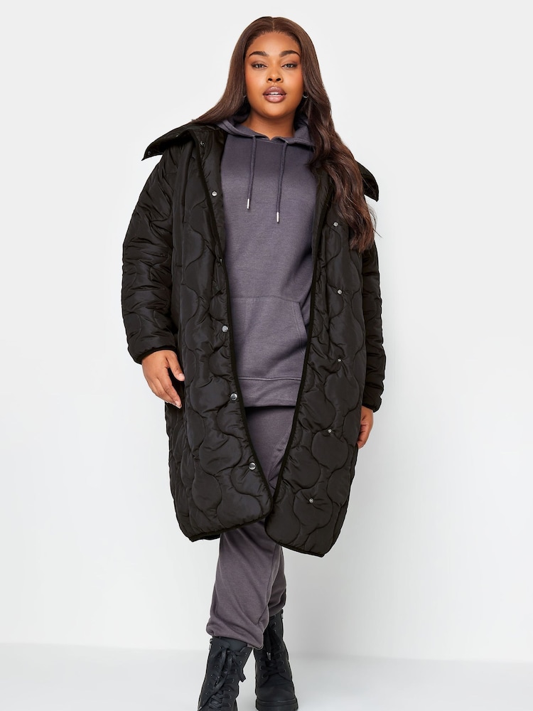 Yours Curve Black Quilted Coat - Image 1 of 5