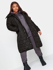 Yours Curve Black Quilted Coat - Image 3 of 5