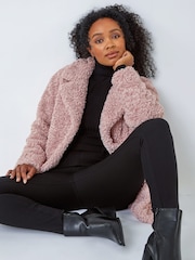 Roman Pink Petite Longline Teddy Coat - Image 3 of 5