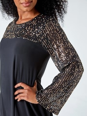 Roman Metallic Petite Sequin Shift Stretch Dress - Image 5 of 5