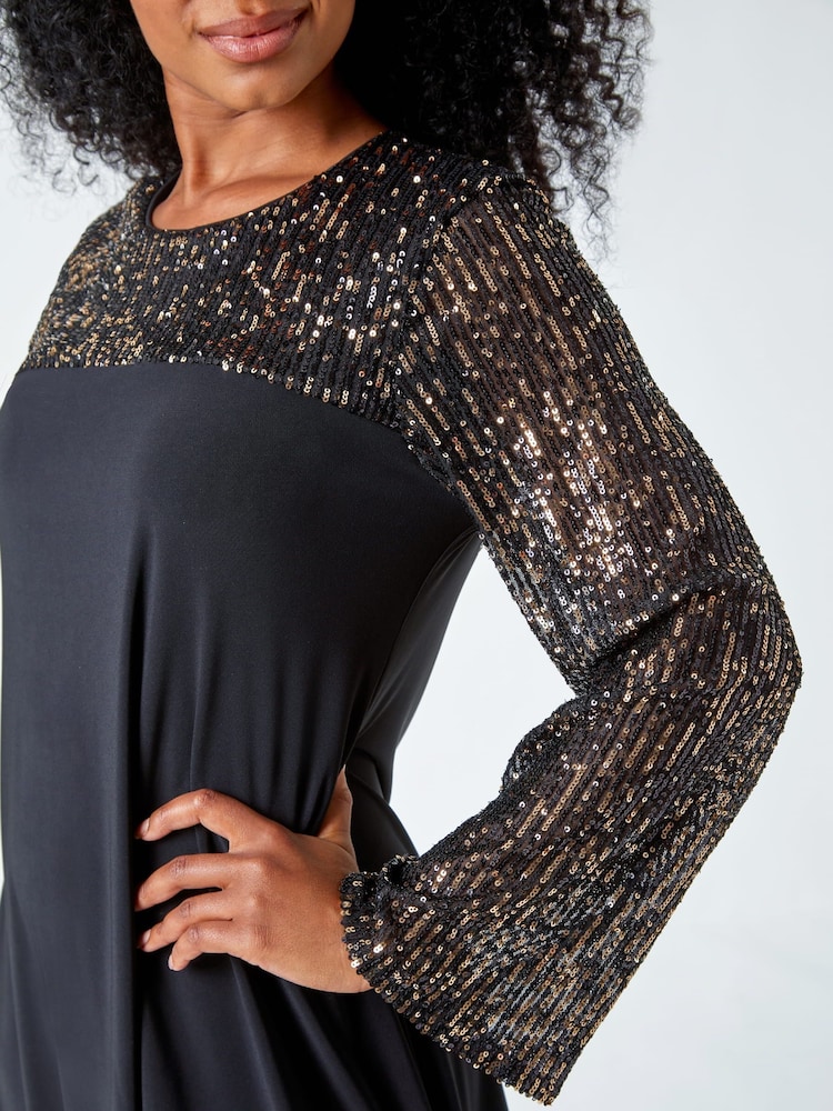 Roman Metallic Petite Sequin Shift Stretch Dress - Image 5 of 5