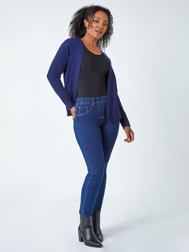 Roman Blue Petite Plain Stretch Cardigan - Image 2 of 5 Roman Blue Petite Plain Stretch Cardigan - Image 2 of 5