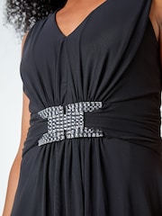 Roman Black Petite Embellished Waist Mesh Stretch Dress - Image 5 of 5