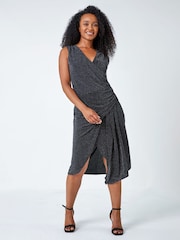Roman Metallic Petite Ruched Wrap Stretch Dress - Image 2 of 5