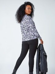 Roman Purple Petite Floral Print Gathered Neck Top - Image 3 of 5