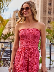Sosandar Pink Shirred Bandeau Playsuit - Image 3 of 6