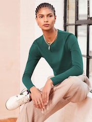 Green Double Layer Ribbed Long Sleeve Crew Neck Top - Image 2 of 6