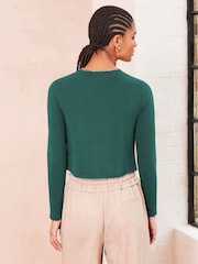 Green Double Layer Ribbed Long Sleeve Crew Neck Top - Image 3 of 6