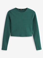 Green Double Layer Ribbed Long Sleeve Crew Neck Top - Image 5 of 6
