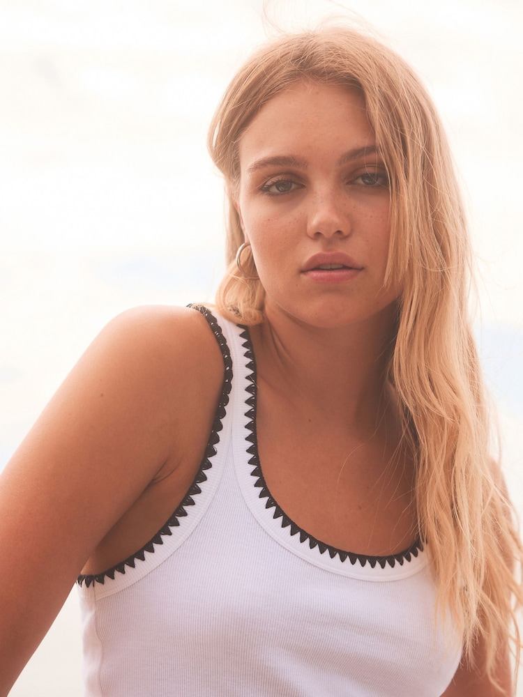 White Craft Trim Ribbed Tank - Image 1 of 6