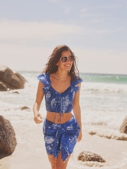 Blau - Vorne geschnürte Bluse mit Puffärmeln - Bild 2 von 6