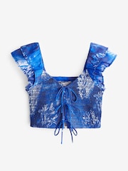 Blau - Vorne geschnürte Bluse mit Puffärmeln - Bild 5 von 6