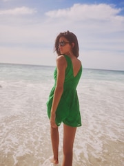 Green V-Neck Crochet Playsuit - Image 3 of 6