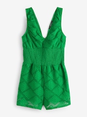Green V-Neck Crochet Playsuit - Image 5 of 6