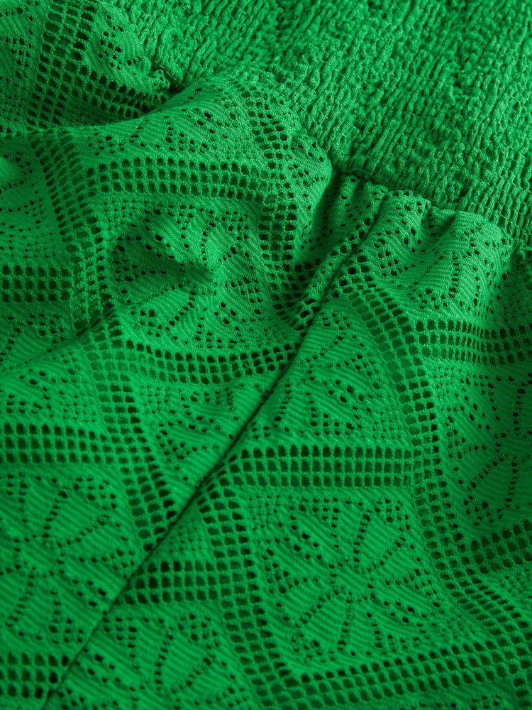 Green V-Neck Crochet Playsuit - Image 6 of 6