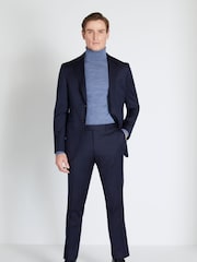MOSS x Reda Blue Slim Fit Navy Twill Suit: Jacket - Image 1 of 5