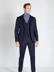 MOSS x Reda Blue Slim Fit Navy Twill Suit: Jacket - Image 4 of 5