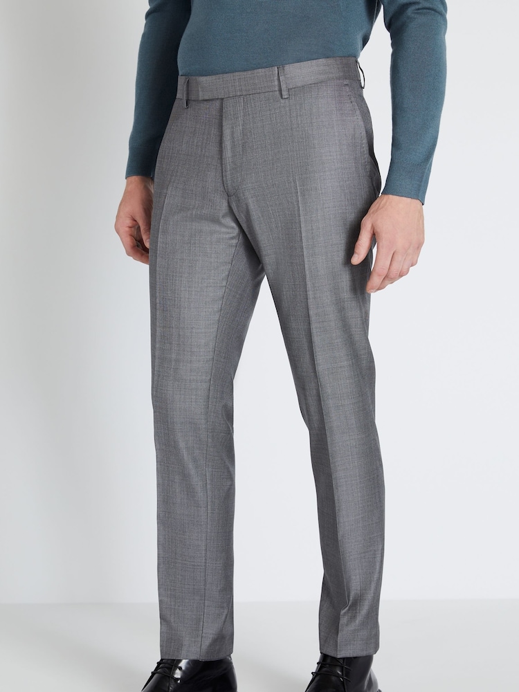 MOSS x Reda Grey Slim Fit Sharkskin Suit Trousers - Image 1 of 3