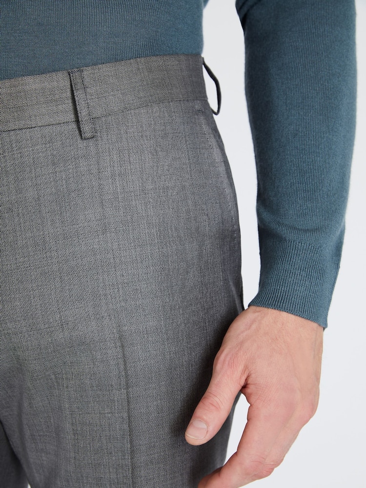 MOSS x Reda Grey Slim Fit Sharkskin Suit Trousers - Image 3 of 3