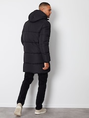 Threadbare Black Showerproof Hooded Waterproof Longline Puffer Coat - Image 3 of 5
