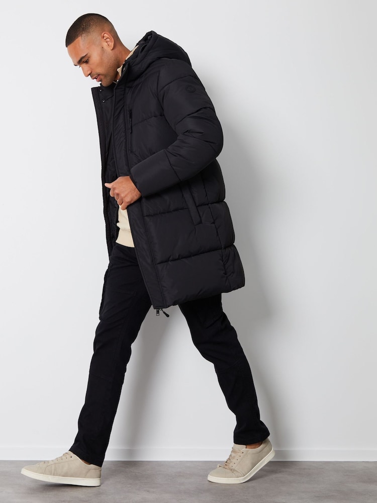 Threadbare Black Showerproof Hooded Waterproof Longline Puffer Coat - Image 4 of 5