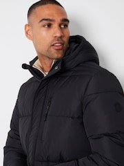 Threadbare Black Showerproof Hooded Waterproof Longline Puffer Coat - Image 5 of 5