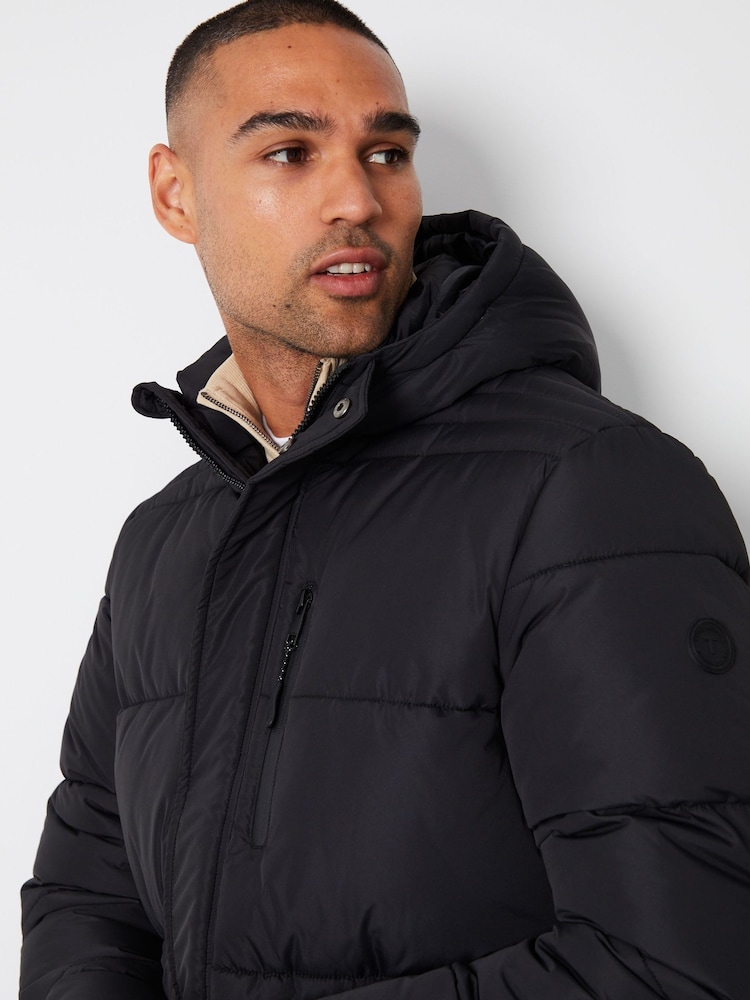 Threadbare Black Showerproof Hooded Waterproof Longline Puffer Coat - Image 5 of 5