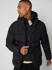Threadbare Black Showerproof Double Layer Puffer Hooded Jacket - Image 1 of 1