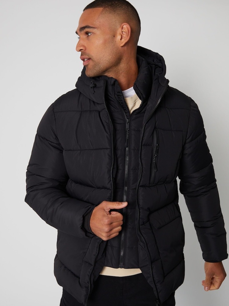 Черный - Threadbare Куртка с капюшоном Showerproof Double Layer Puffer Hooded - Изображение 1 из 4 Черный - Threadbare Куртка с капюшоном Showerproof Double Layer Puffer Hooded - Изображение 1 из 4