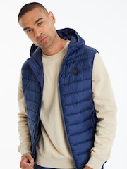 Threadbare Blue Matte Finish Padded Hooded Gilet - Image 1 of 4
