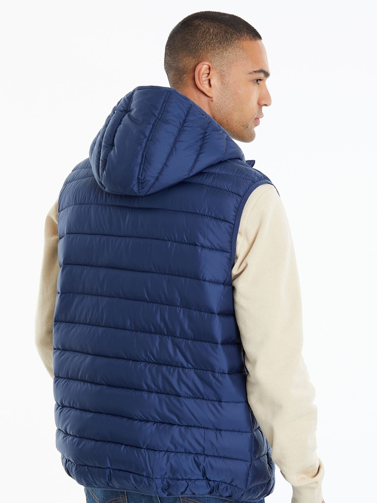 Threadbare Blue Matte Finish Padded Hooded Gilet - Image 2 of 4