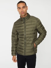 Threadbare Khaki Showerproof Matte Finish Padded Funnel Neck Jacket - Image 1 of 1