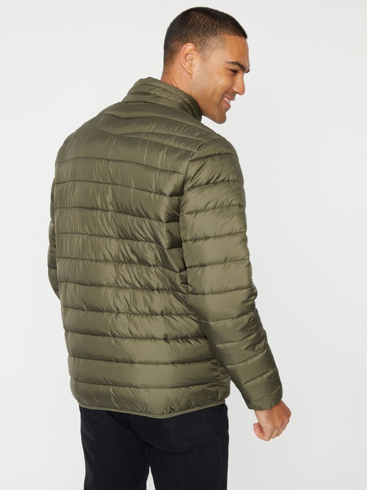 Threadbare Khaki Showerproof Matte Finish Padded Funnel Neck Jacket - Image 2 of 4