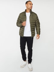 Threadbare Khaki Showerproof Matte Finish Padded Funnel Neck Jacket - Image 3 of 4