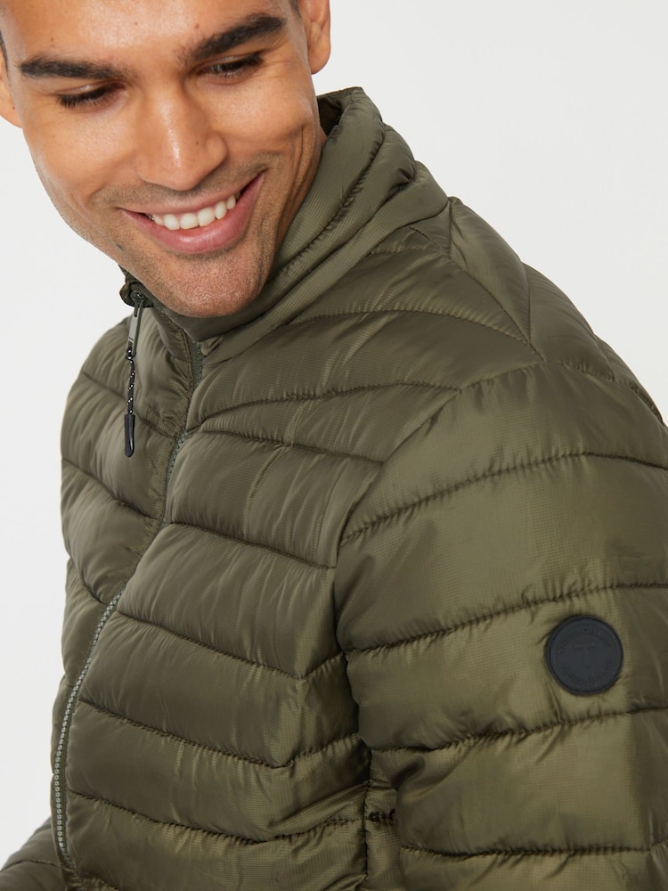 Threadbare Khaki Showerproof Matte Finish Padded Funnel Neck Jacket - Image 4 of 4