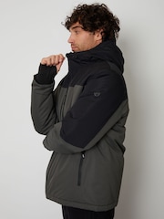 Threadbare Black/Khaki Green Showerproof Microfleece Lined Hooded Two-Tone Ski Jacket - Image 3 of 5