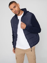Threadbare Navy Padded Contrast Sleeve Hooded Jacket - Image 1 of 4