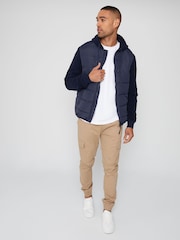 Threadbare Navy Padded Contrast Sleeve Hooded Jacket - Image 3 of 4