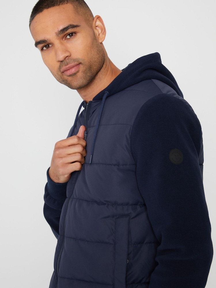 Threadbare Navy Padded Contrast Sleeve Hooded Jacket - Image 4 of 4