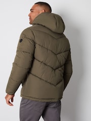 Threadbare khaki Green Showerproof Four Pocket Hooded Puffer Jacket - Image 2 of 4